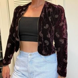 Awesome Vintage Velour Blazer With Paisley Beading